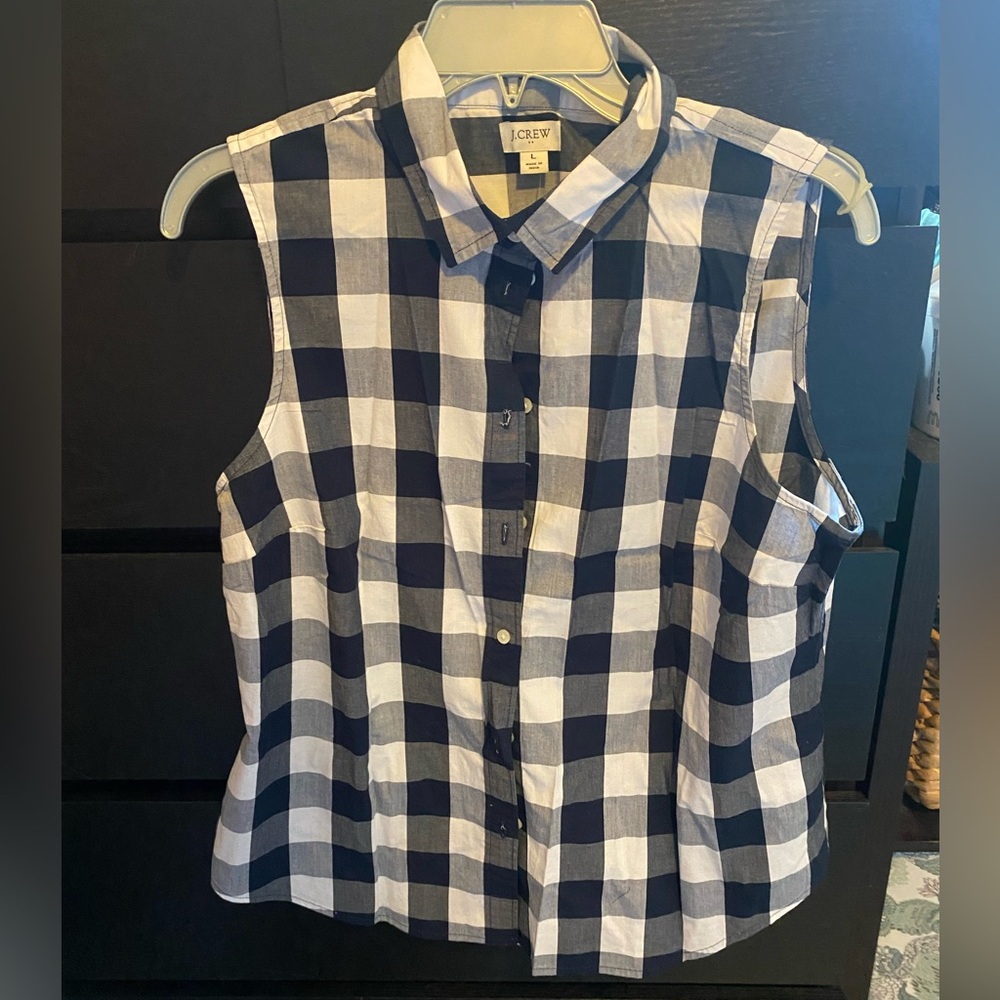 J. Crew Factory Navy and White Checkered Button Down Shirt